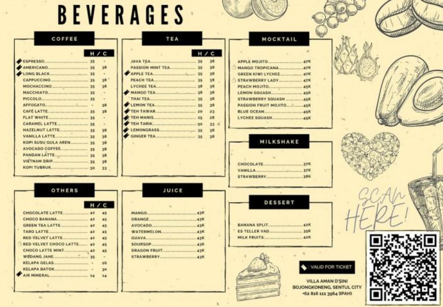 menu makanan villa aman disin