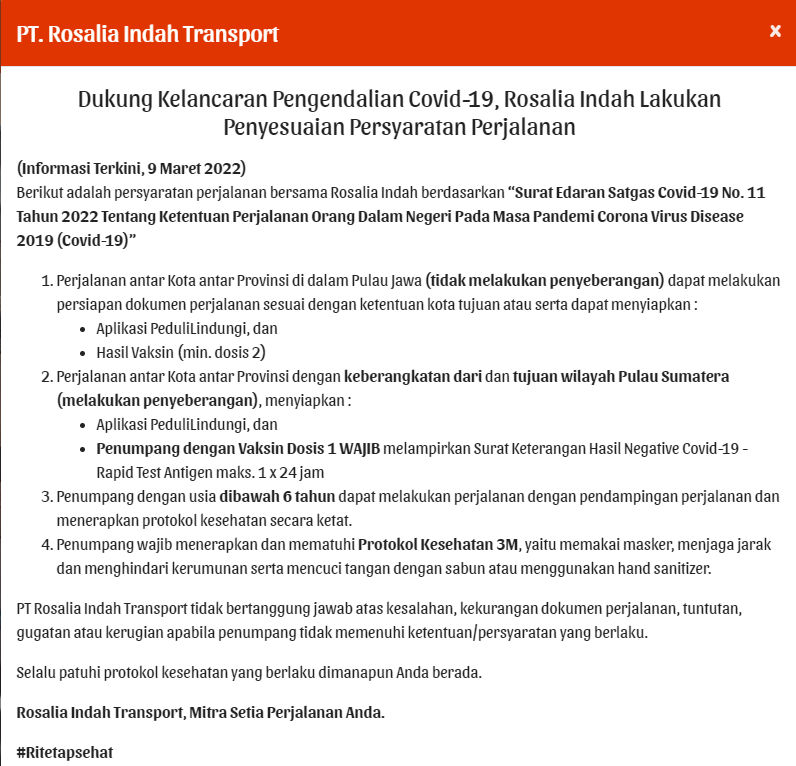 pengumuman bus rosalia indah